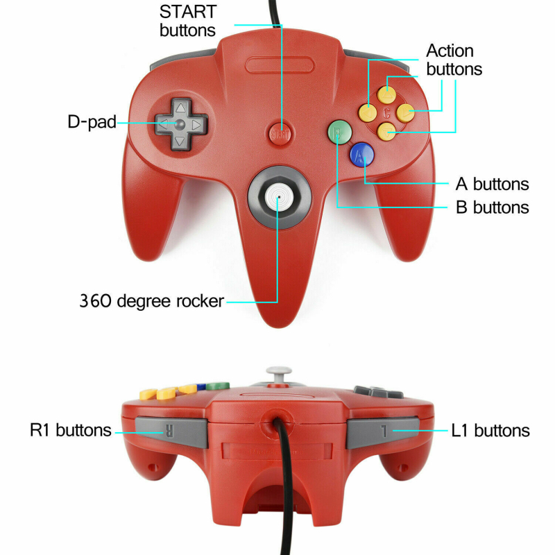 N64 Style Controller Red AKA Original Nintendo 64 Controller Red