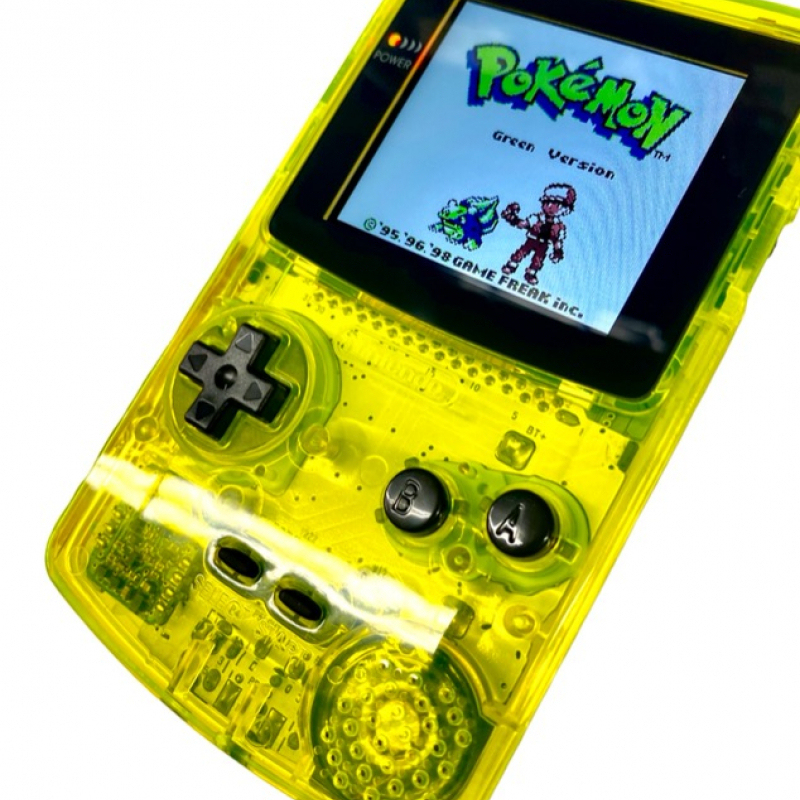 Neon Lime Gameboy Color w/XL 2.6 Inch Backlight Screen Bundle