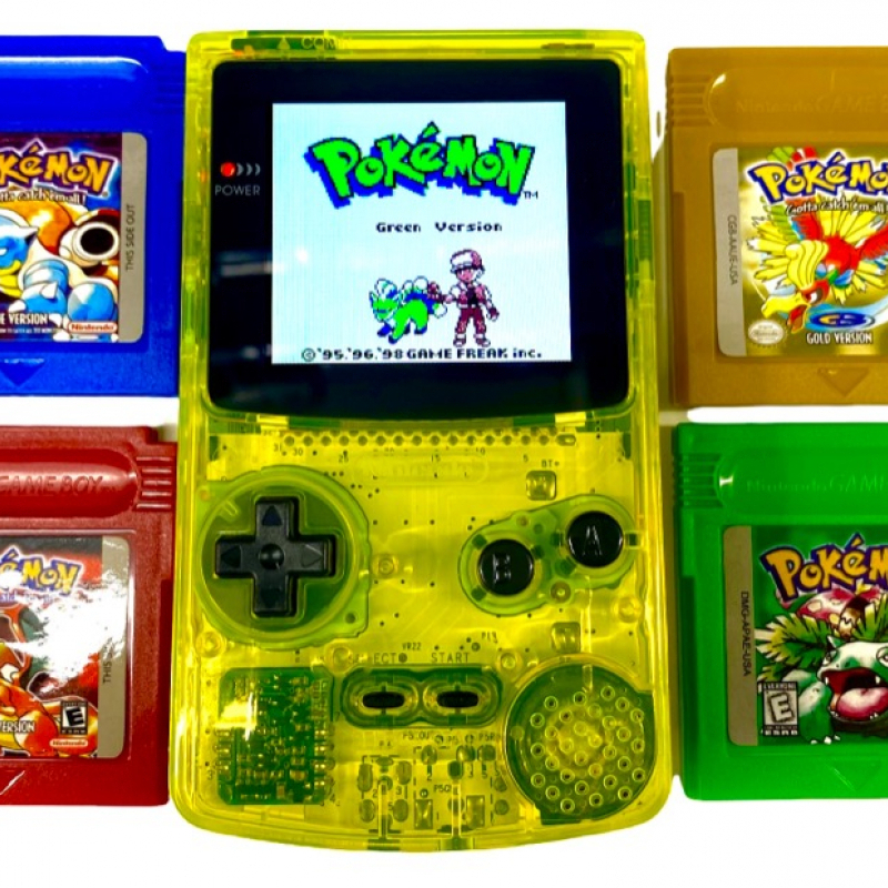 Neon Lime Gameboy Color w/XL 2.6 Inch Backlight Screen Bundle